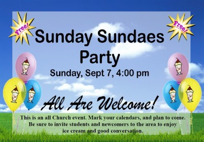 Sunday Sundaes — September 7th, 4:00 PM